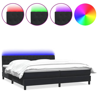 Letto a Molle con Materasso e LED Nero 200x220 cm in Velluto