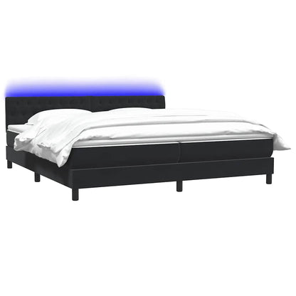Letto a Molle con Materasso e LED Nero 200x220 cm in Velluto