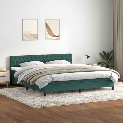 Letto a Molle con Materasso e LED Verde Scuro 200x220 cm Velluto