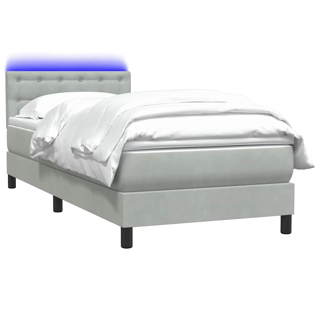 Letto a Molle con Materasso e LED Grigio Chiaro 80x210 cm Velluto