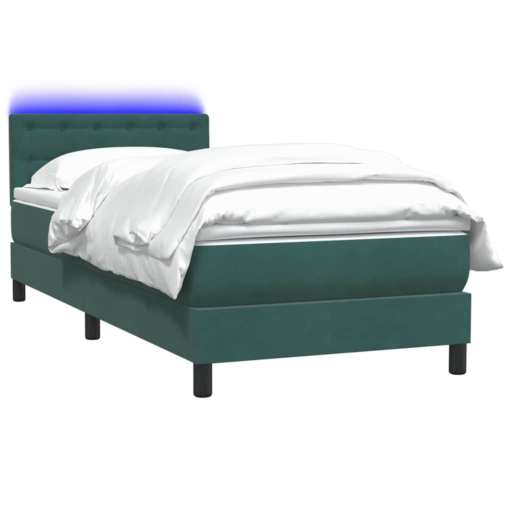 Letto a Molle con Materasso e LED Verde Scuro 80x210 cm Velluto