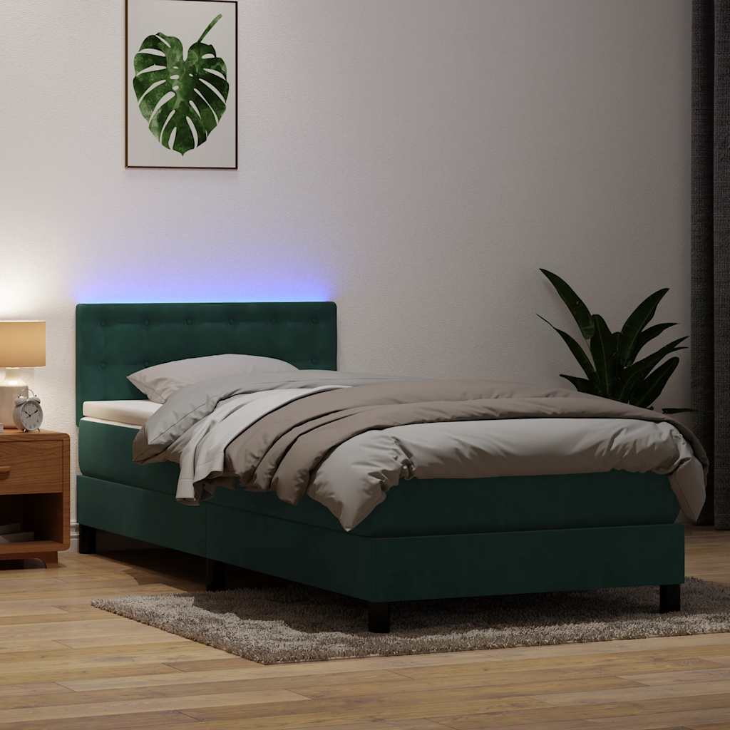 Letto a Molle con Materasso e LED Verde Scuro 80x210 cm Velluto