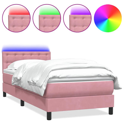 Letto a Molle con Materasso e LED Rosa 80x210 cm Velluto