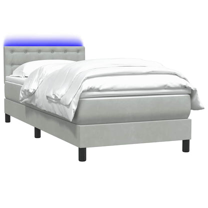 Letto a Molle con Materasso e LED grigio chiaro 90x210 cm Velluto