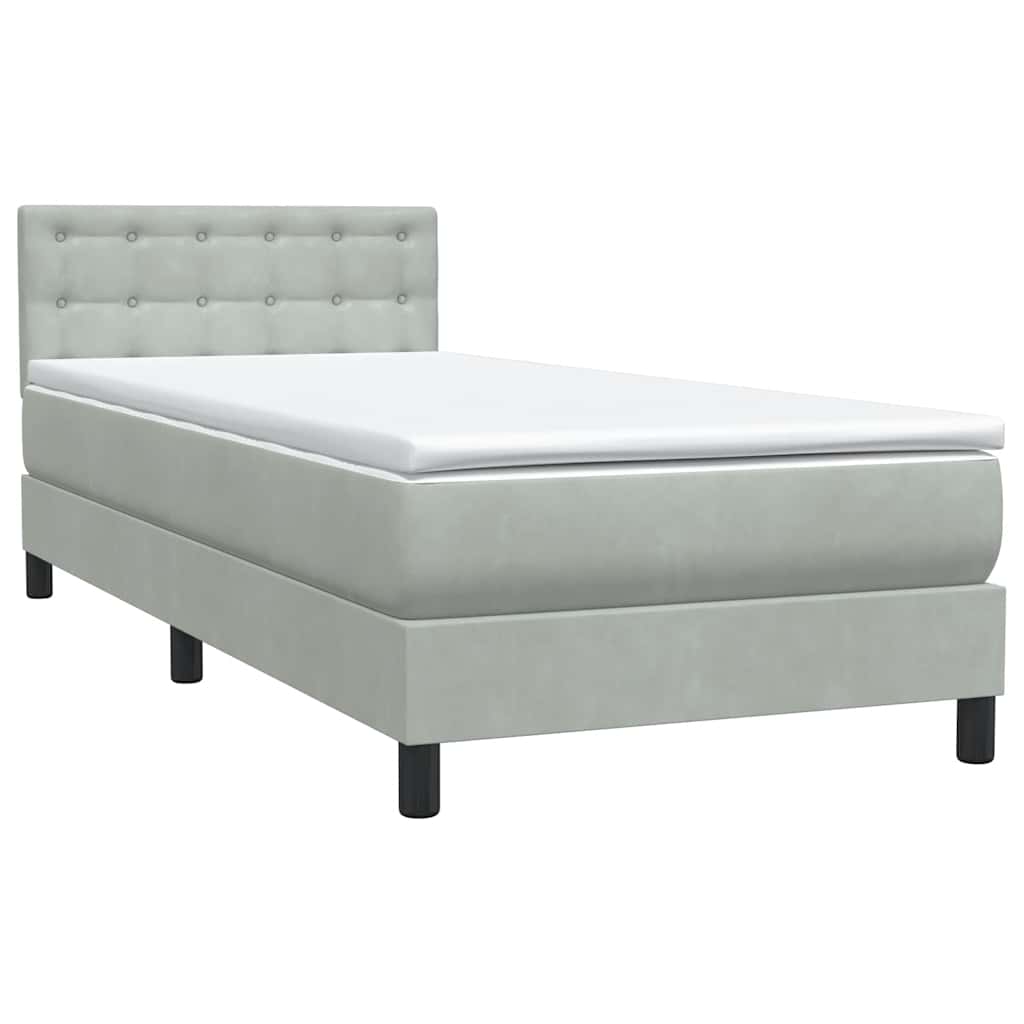Letto a Molle con Materasso e LED grigio chiaro 90x210 cm Velluto