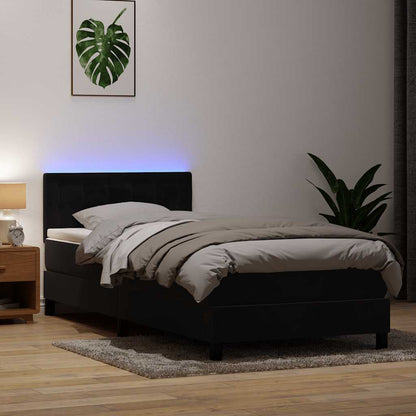 Letto a Molle con Materasso e LED Nero 90x210 cm in Velluto