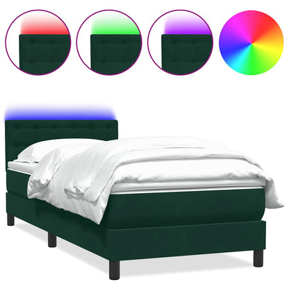 Letto a Molle con Materasso e LED Verde Scuro 90x210 cm Velluto