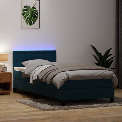 Letto a Molle con Materasso e LED Blu Scuro 90x210 cm Velluto