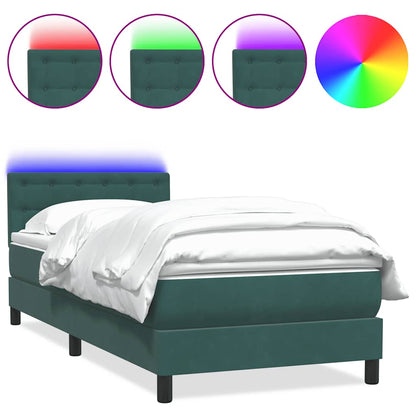 Letto a Molle con Materasso e LED Verde Scuro 100x210 cm Velluto