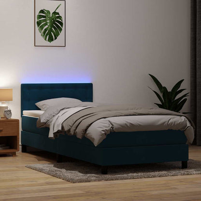 Letto a Molle con Materasso e LED Blu Scuro 100x210 cm in Velluto