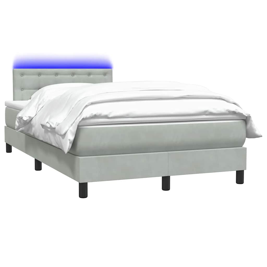 Letto a Molle con Materasso e LED Grigio Chiaro 120x210cm Velluto