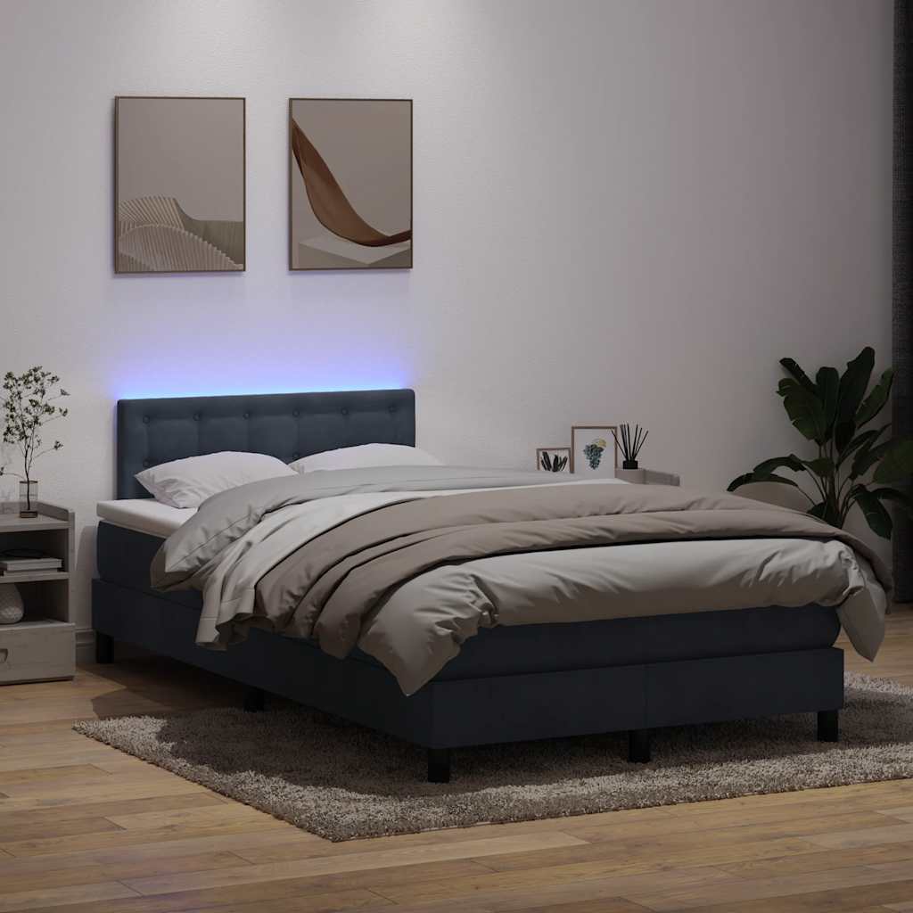 Letto a Molle con Materasso e LED Grigio Scuro 120x210 cm Velluto