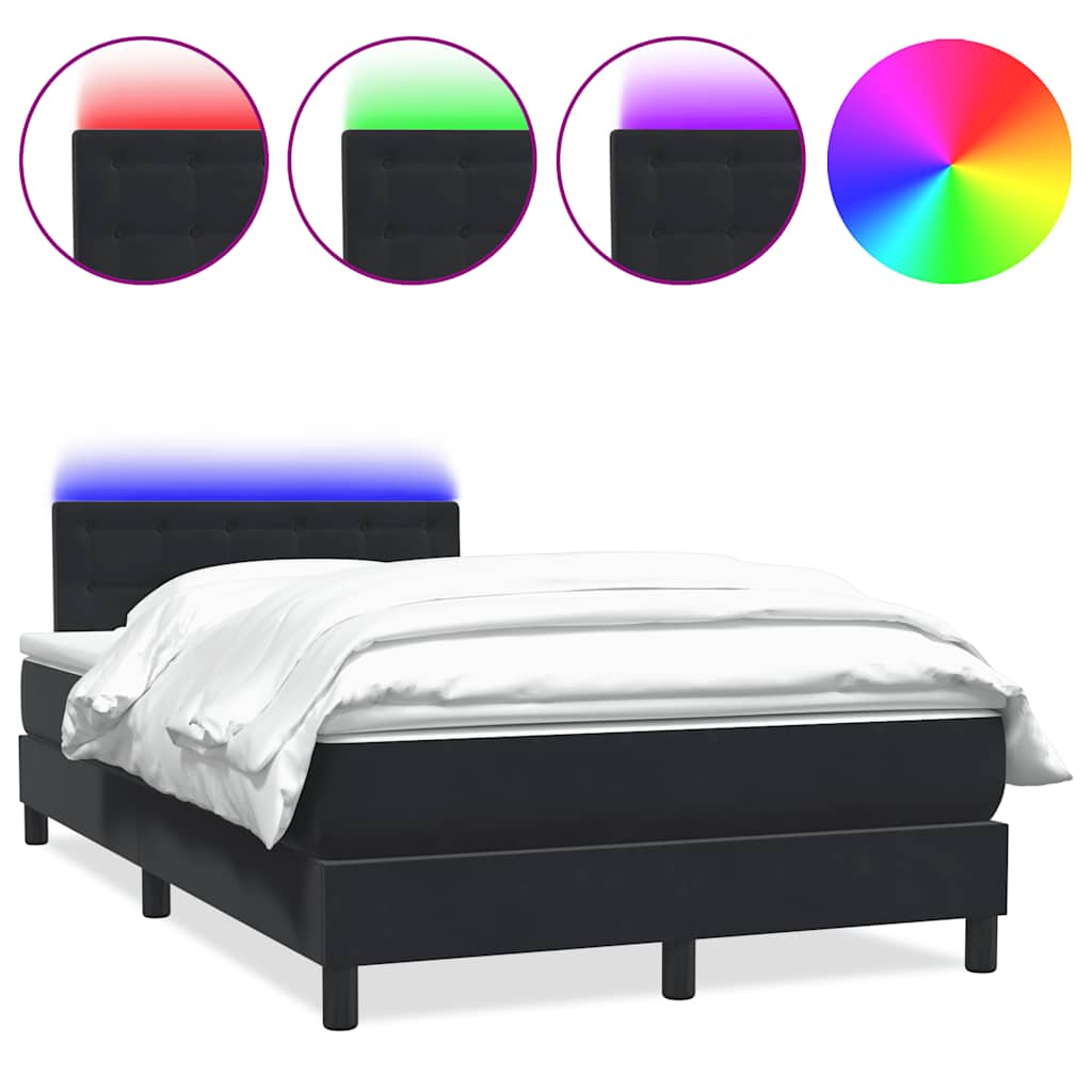 Letto a Molle con Materasso e LED Nero 120x210 cm in Velluto