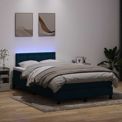 Letto a Molle con Materasso e LED Blu Scuro 120x210 cm in Velluto