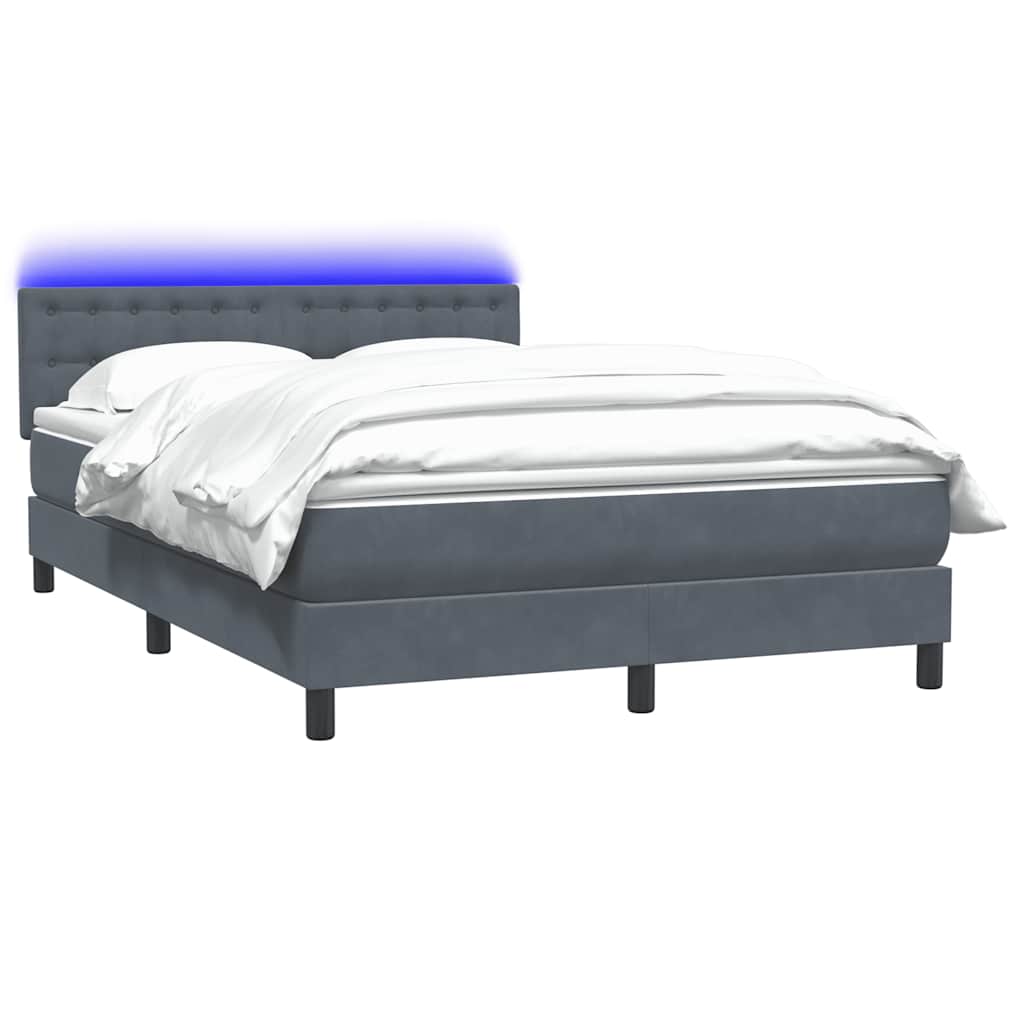 Letto a Molle con Materasso e LED Grigio Scuro 140x210 cm Velluto