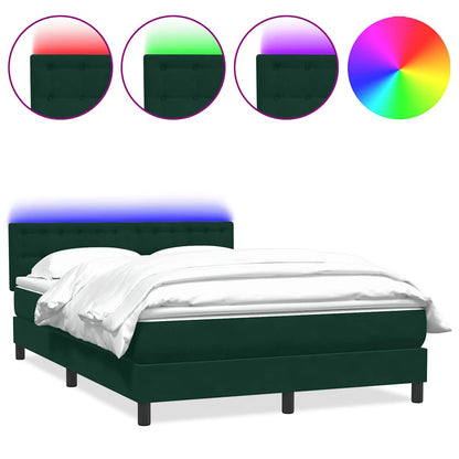 Letto a Molle con Materasso e LED Verde Scuro 140x210 cm Velluto