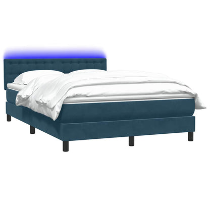 Letto a Molle con Materasso e LED Blu Scuro 140x210 cm in Velluto