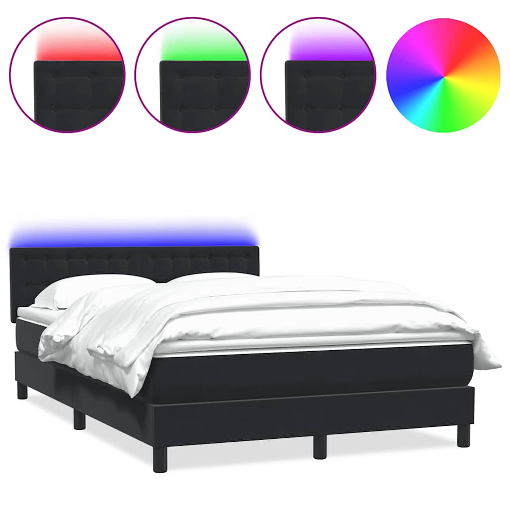 Letto a Molle con Materasso e LED Nero 160x210 cm in Velluto