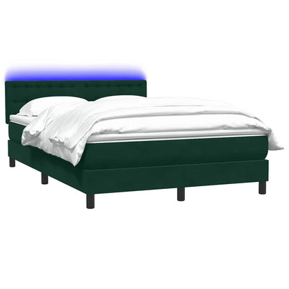 Letto a Molle con Materasso e LED Verde Scuro 160x210 cm Velluto