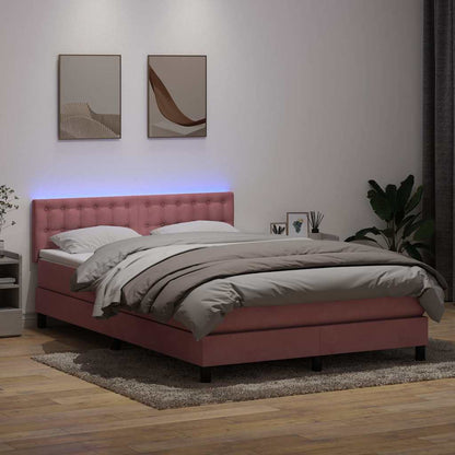 Letto a Molle con Materasso e LED Rosa 160x210 cm in Velluto