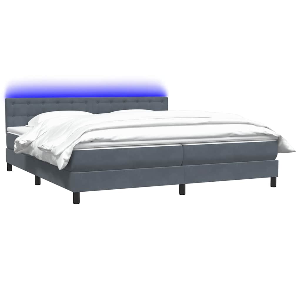 Letto a Molle con Materasso e LED Grigio Scuro 180x210 cm Velluto