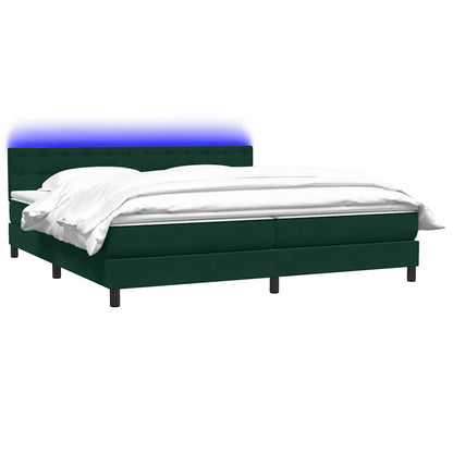 Letto a Molle con Materasso e LED Verde Scuro 180x210 cm Velluto
