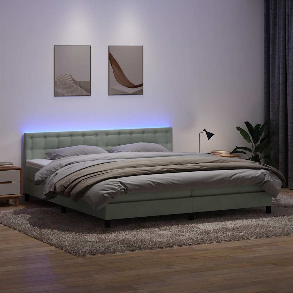 Letto a Molle con Materasso e LED Grigio Chiaro 200x210cm Velluto