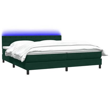 Letto a Molle con Materasso e LED Verde Scuro 200x210 cm Velluto