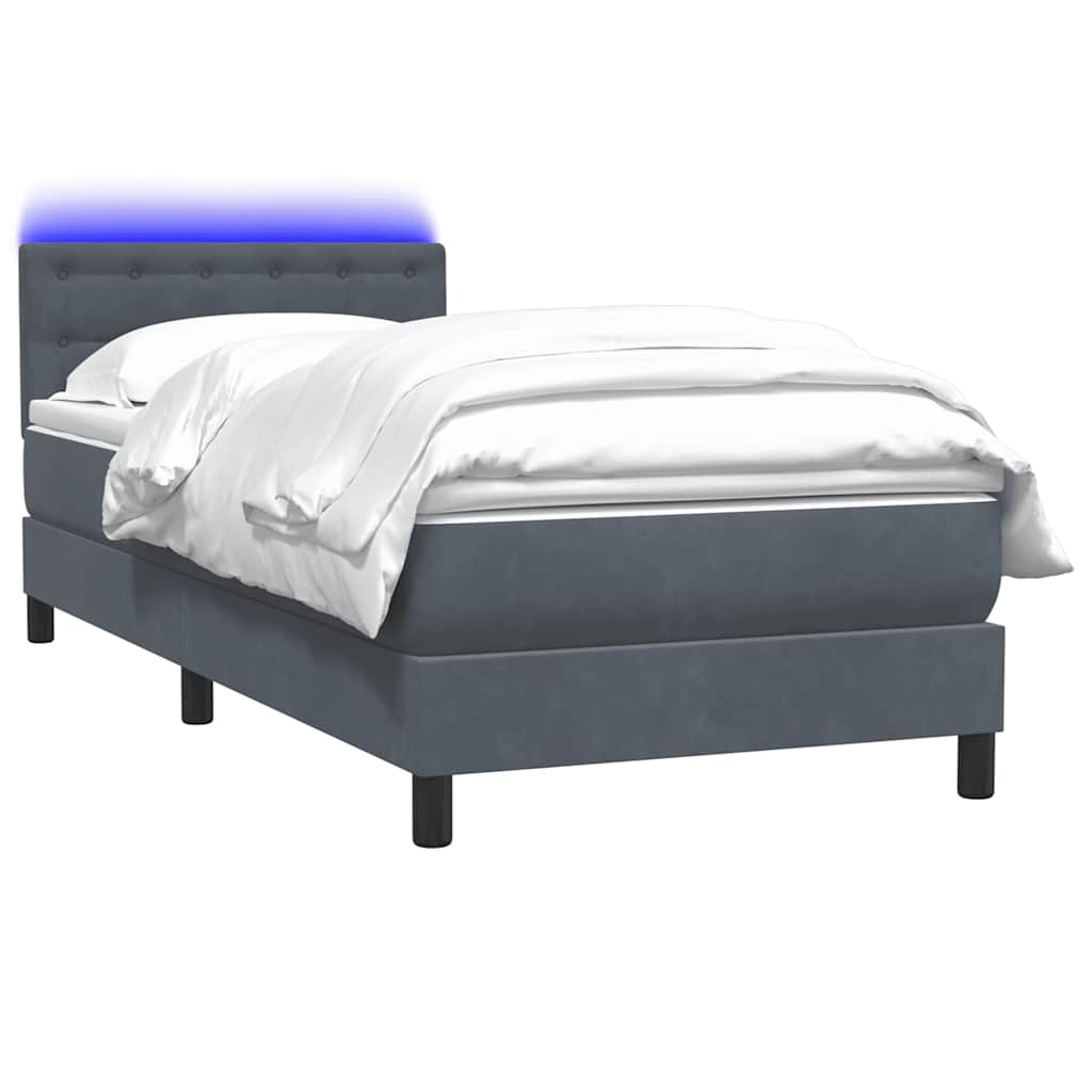 Letto a Molle con Materasso e LED Grigio Scuro 80x220 cm Velluto