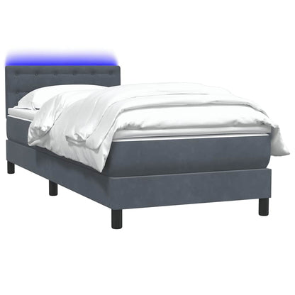 Letto a Molle con Materasso e LED Grigio Scuro 80x220 cm Velluto