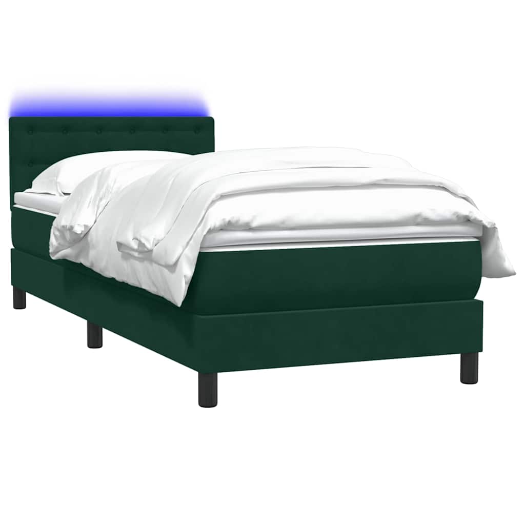 Letto a Molle con Materasso e LED Verde Scuro 80x220 cm Velluto