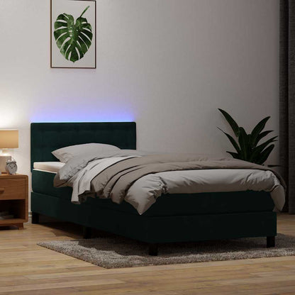 Letto a Molle con Materasso e LED Verde Scuro 80x220 cm Velluto