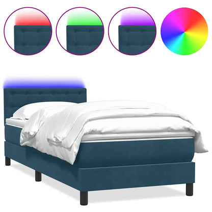 Letto a Molle con Materasso e LED Blu Scuro 80x220 cm Velluto