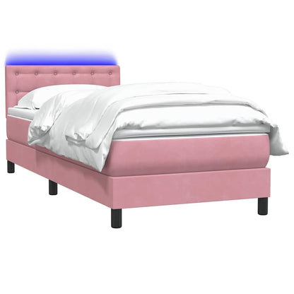 Letto a Molle con Materasso e LED Rosa 80x220 cm Velluto