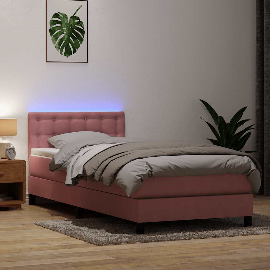 Letto a Molle con Materasso e LED Rosa 80x220 cm Velluto