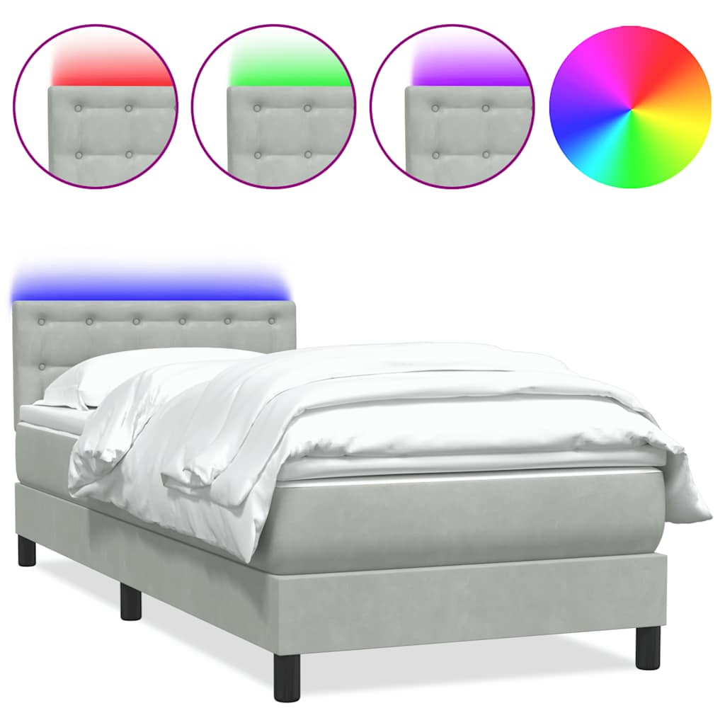 Letto a Molle con Materasso e LED Grigio Chiaro 90x220 cm Velluto