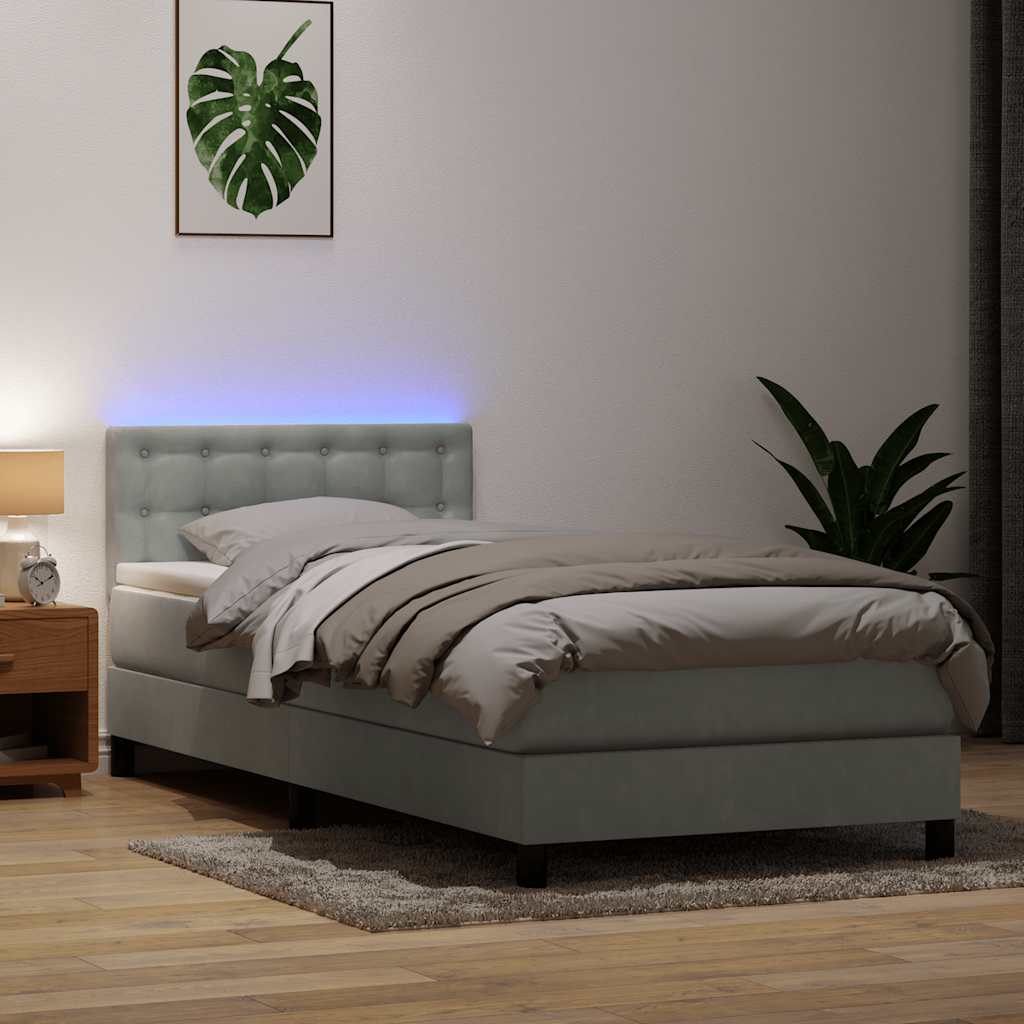 Letto a Molle con Materasso e LED Grigio Chiaro 90x220 cm Velluto