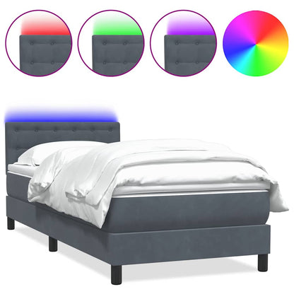Letto a Molle con Materasso e LED Grigio Scuro 90x220 cm Velluto