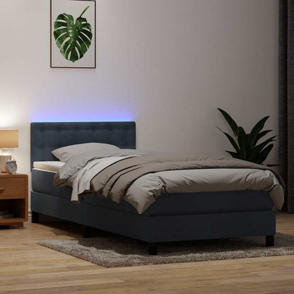 Letto a Molle con Materasso e LED Grigio Scuro 90x220 cm Velluto