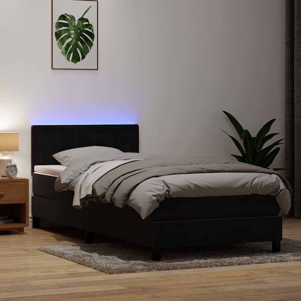 Letto a Molle con Materasso e LED Nero 90x220 cm in Velluto