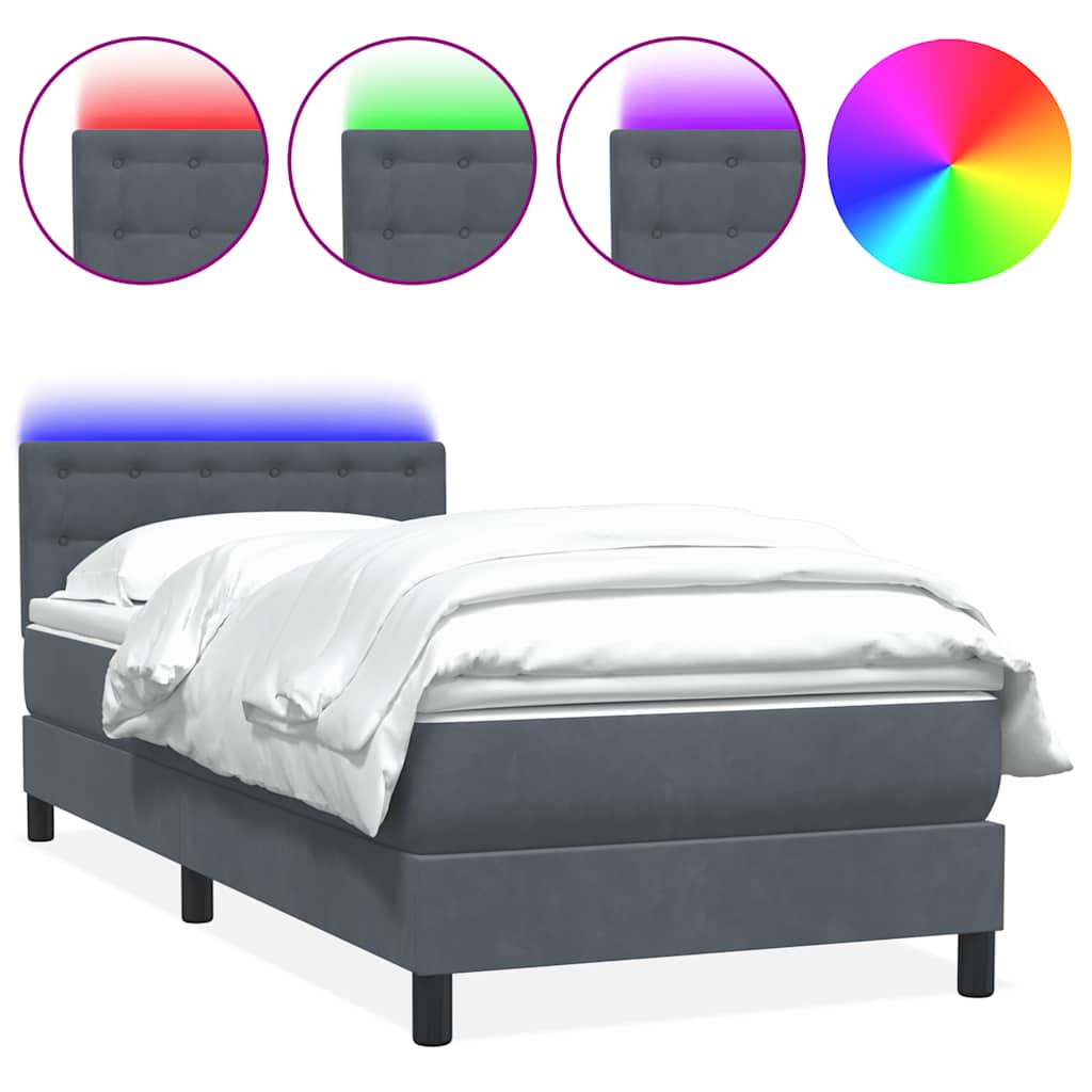 Letto a Molle con Materasso e LED Grigio Scuro 100x220 cm Velluto