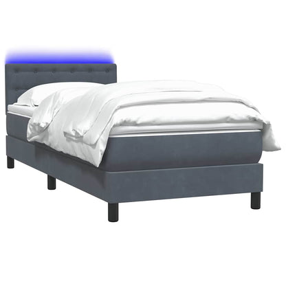 Letto a Molle con Materasso e LED Grigio Scuro 100x220 cm Velluto