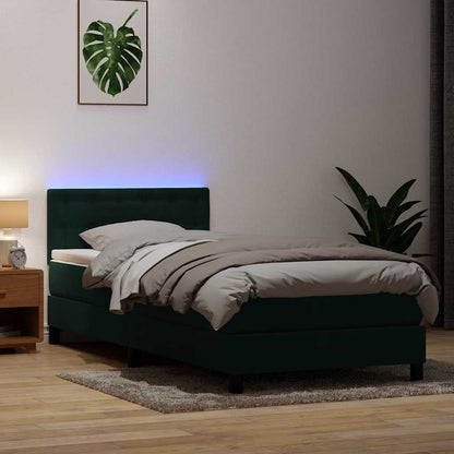 Letto a Molle con Materasso e LED Verde Scuro 100x220 cm Velluto