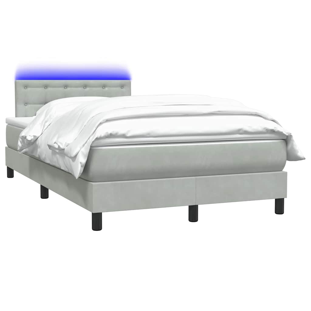 Letto a Molle con Materasso e LED Grigio Chiaro 120x220cm Velluto