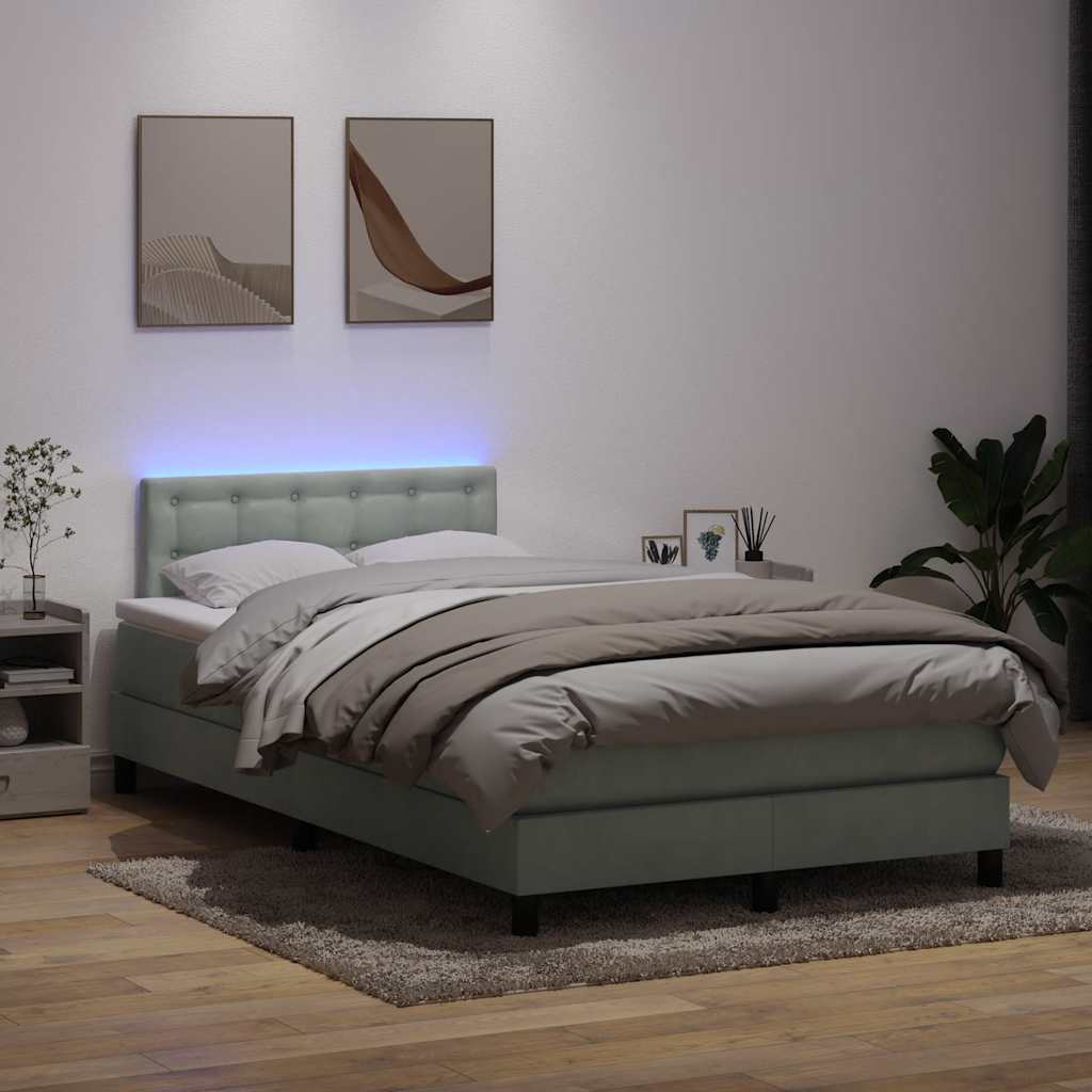 Letto a Molle con Materasso e LED Grigio Chiaro 120x220cm Velluto