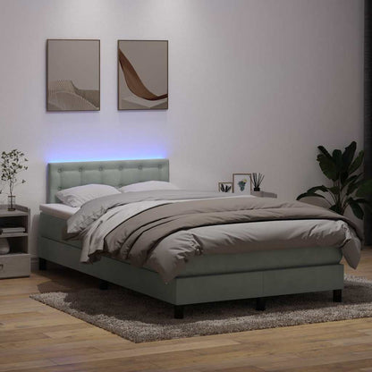 Letto a Molle con Materasso e LED Grigio Chiaro 120x220cm Velluto