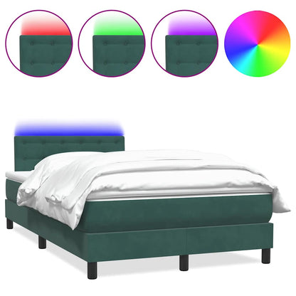 Letto a Molle con Materasso e LED Verde Scuro 120x220 cm Velluto