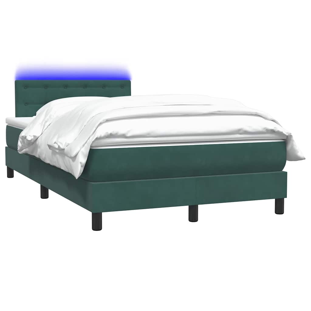 Letto a Molle con Materasso e LED Verde Scuro 120x220 cm Velluto