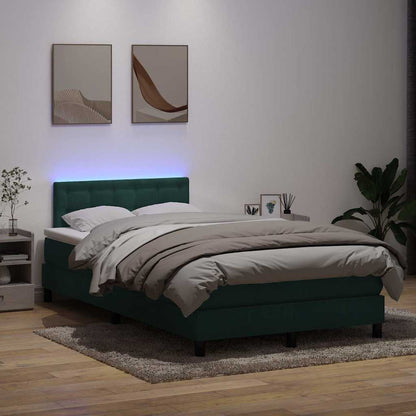 Letto a Molle con Materasso e LED Verde Scuro 120x220 cm Velluto