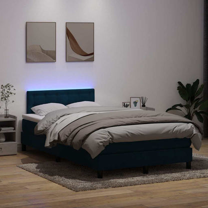 Letto a Molle con Materasso e LED Blu Scuro 120x220 cm in Velluto